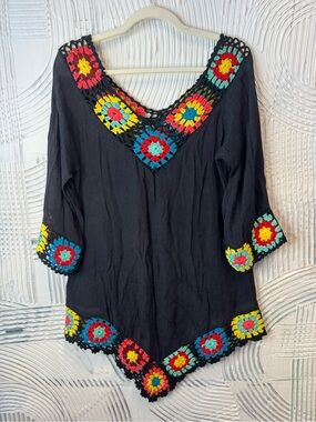 Unlisted Black Tunic with Multicolor Crochet Accents N0533